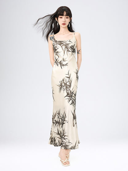 China Bamboo Watercolor Camisole Chic Long Dress