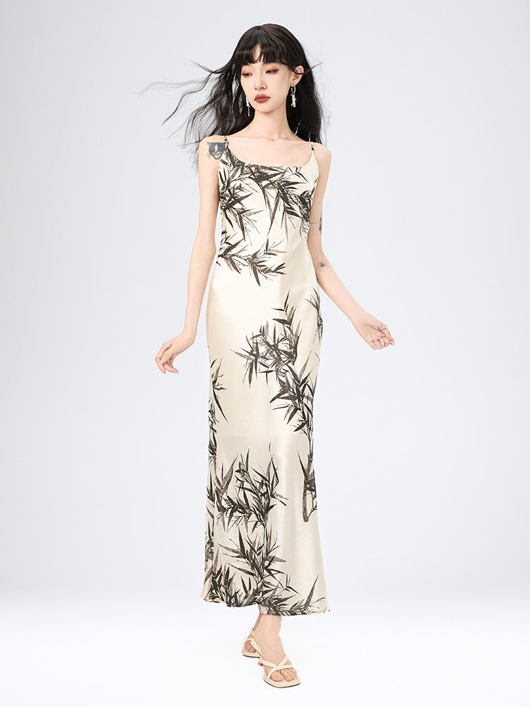 China Bamboo Watercolor Camisole Chic Long Dress