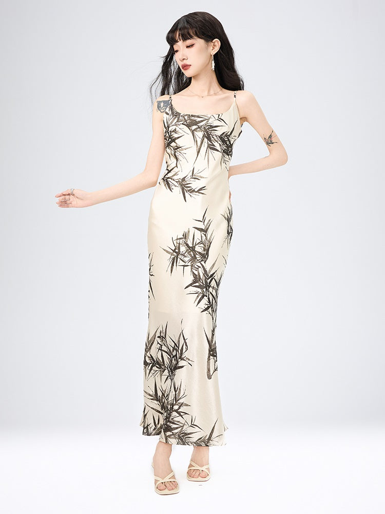 China Bamboo Watercolor Camisole Chic Long Dress