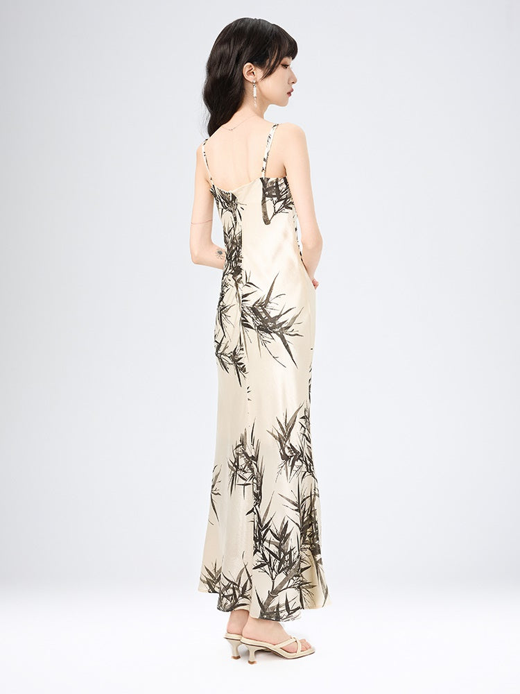 China Bamboo Watercolor Camisole Chic Long Dress