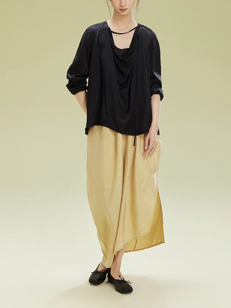 Drape Loose Long-Sleeve Natural Tops