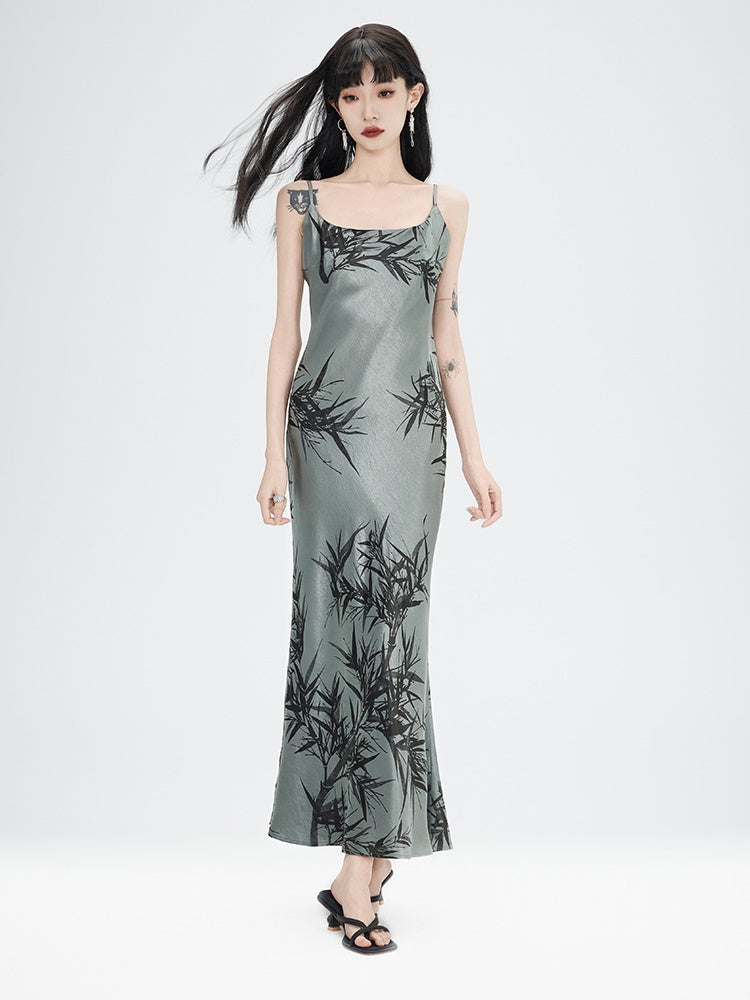 China Bamboo Watercolor Camisole Chic Long Dress