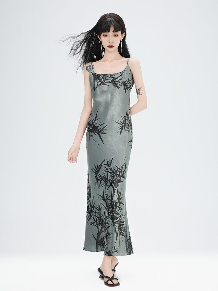 China Bamboo Watercolor Camisole Chic Long Dress