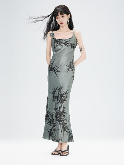 China Bamboo Watercolor Camisole Chic Long Dress