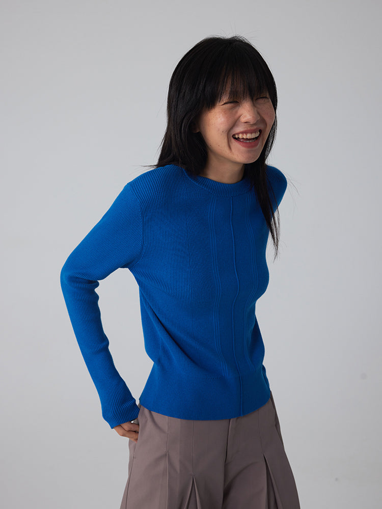 Simple Crew-Neck Chic Plain Long-Sleeve Knit