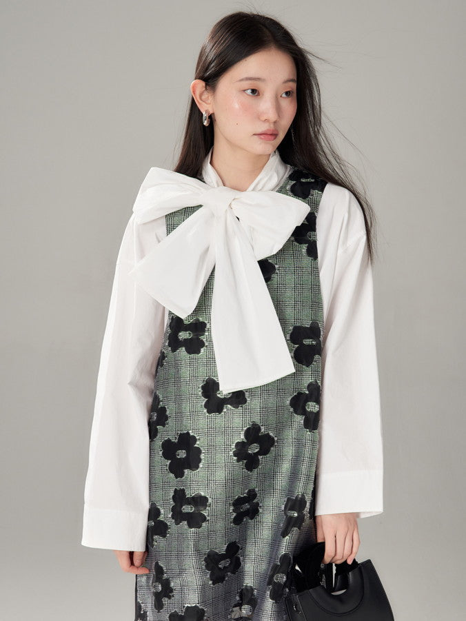 Long-Tie-Bluse Plain Oovresize Nichi Shirt