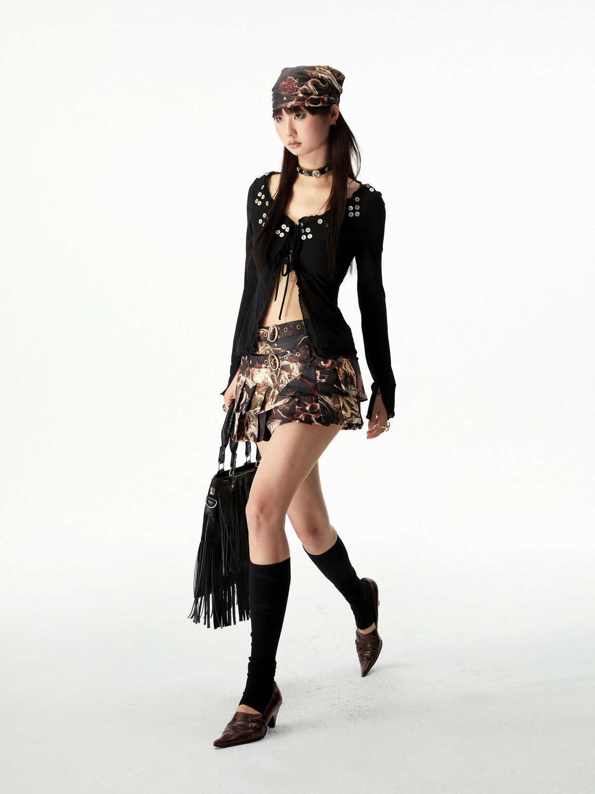 Modern Nichi Box-Pleats Mini-Skirt