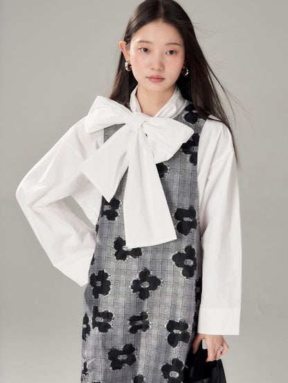 Long-Tie-Bluse Plain Oovresize Nichi Shirt