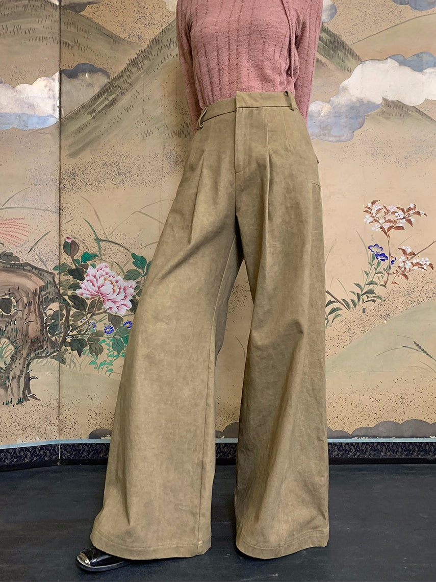 High-Waist Natural Loose Plain Wide-Pants