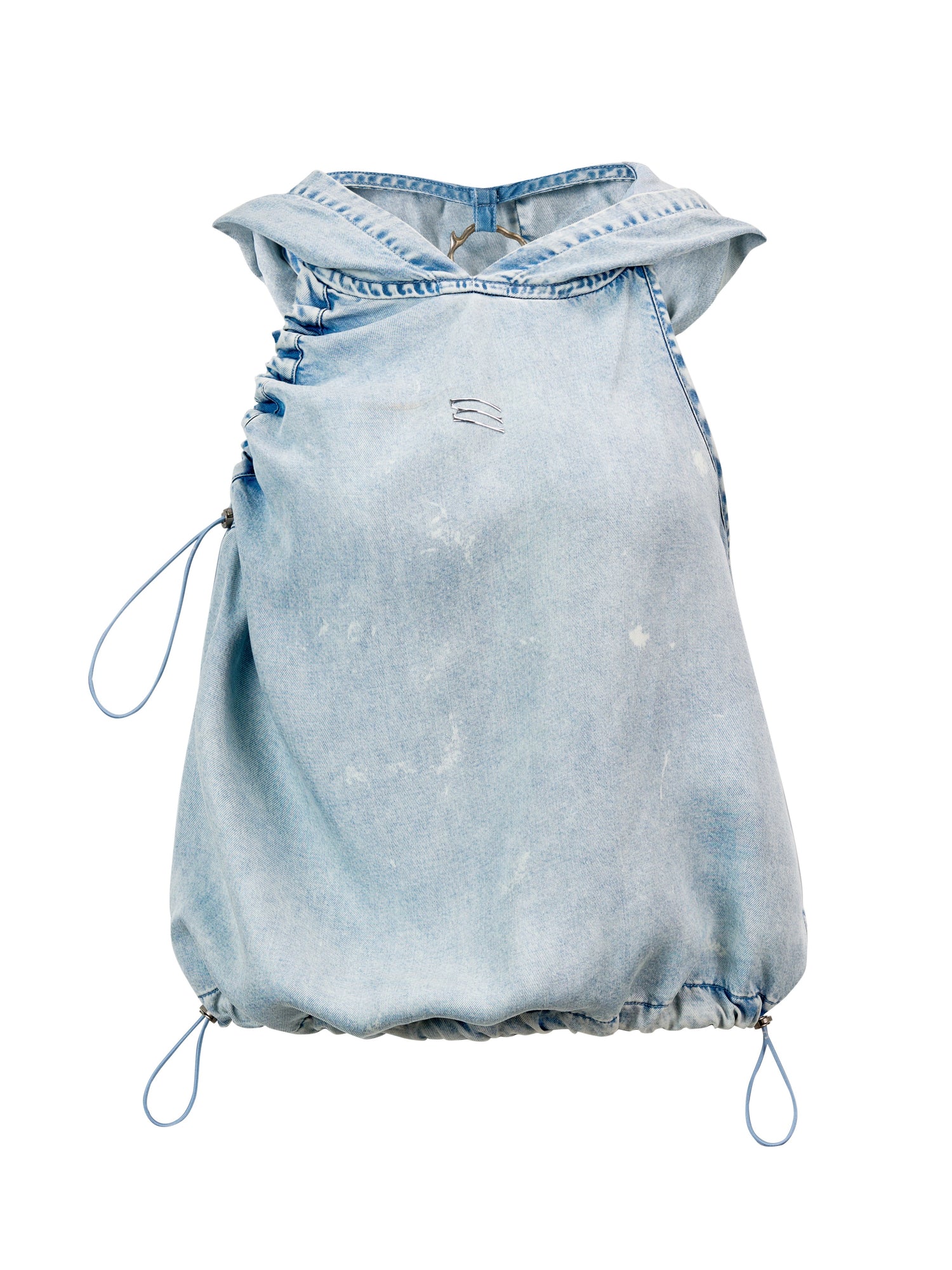 Draw String Denim Hoodie Nichi -Ärmel -Tops &amp; Rock