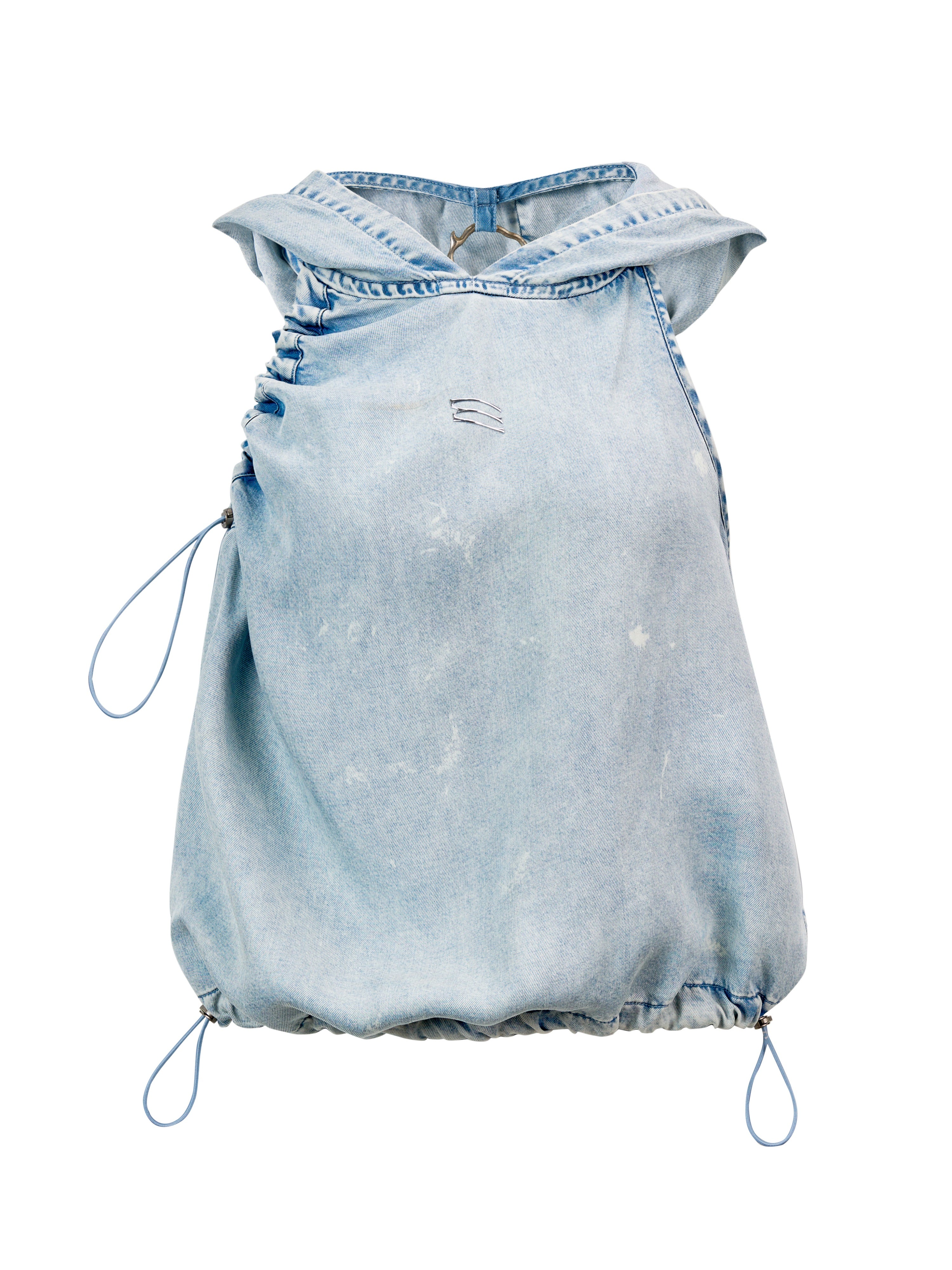 Drawstring Denim Hoodie Nichi Sleeveless Tops &amp; Skirts