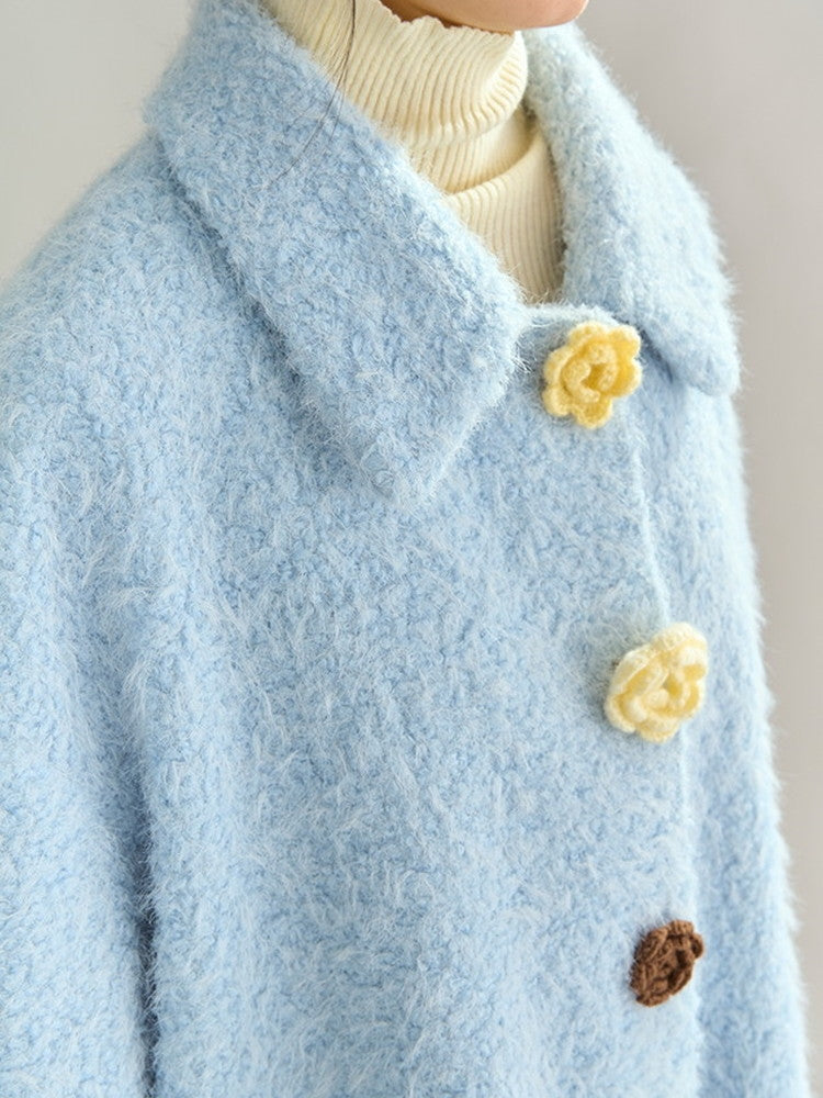 Cardgian Flower-Button Feminine Oversize Mohair-Knit