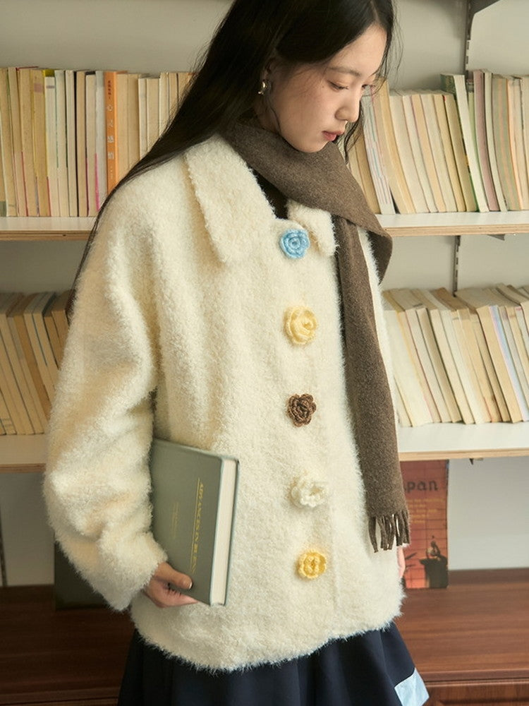 Cardgian Flower-Button Feminine Oversize Mohair-Knit