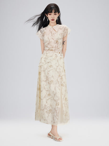 Blouse＆Long-Skirt China Embroidery Tie-Dye Set-Up