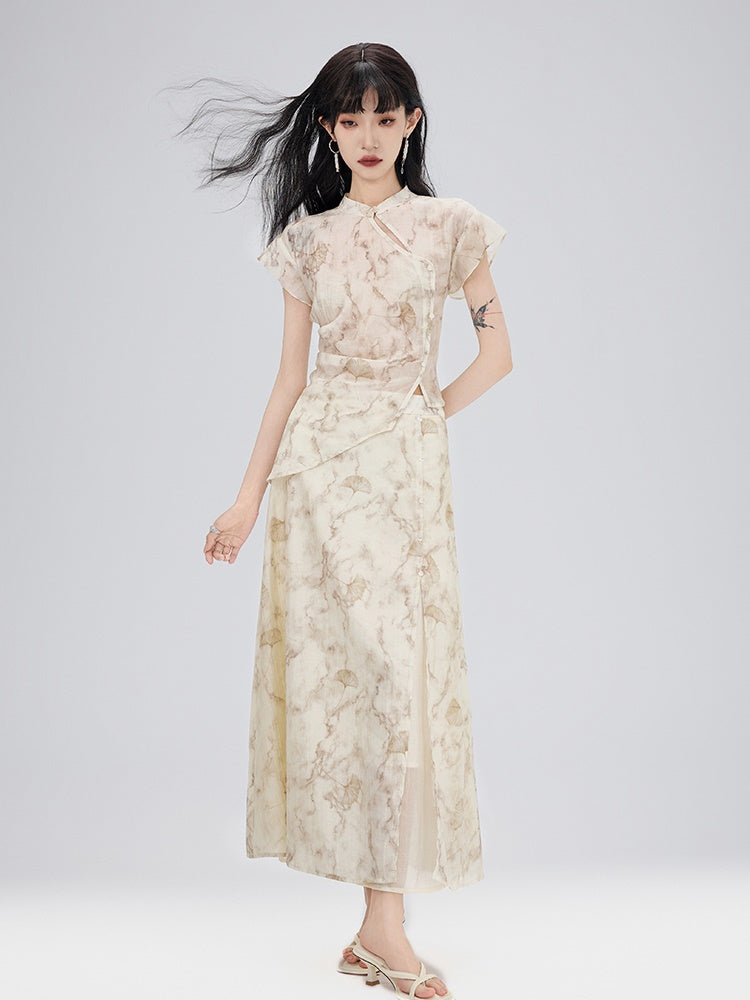 Blouse＆Long-Skirt China Embroidery Tie-Dye Set-Up