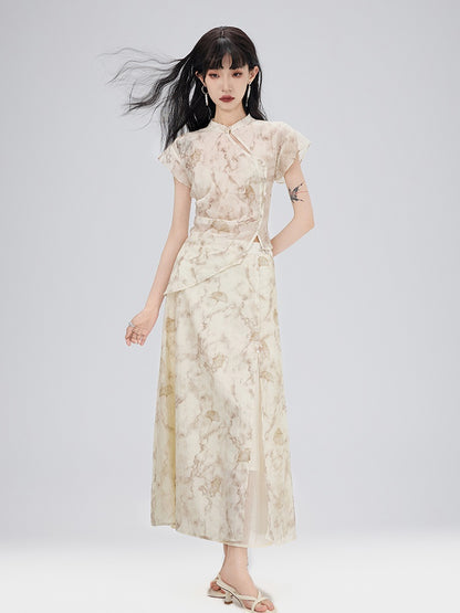 Blouse＆Long-Skirt China Embroidery Tie-Dye Set-Up