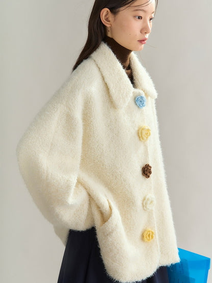 Cardgian Flower-Button Feminine Oversize Mohair-Knit