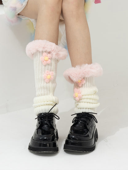 Boa Fur Flower Thick Knit Leg-Warmer