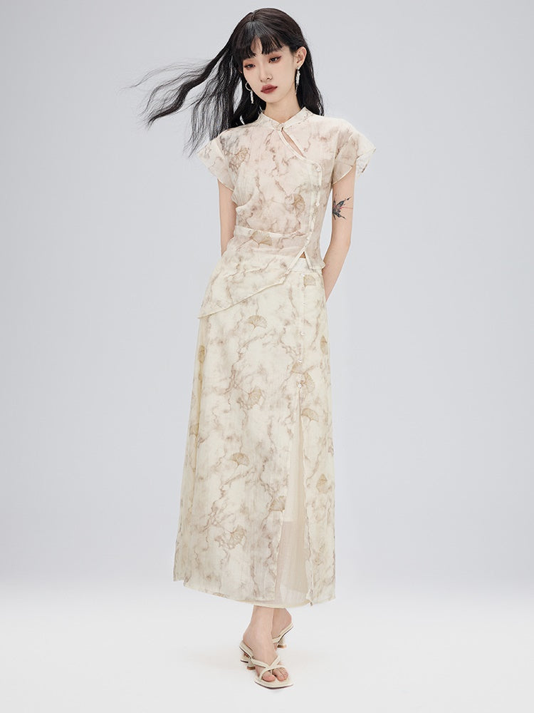 Blouse＆Long-Skirt China Embroidery Tie-Dye Set-Up