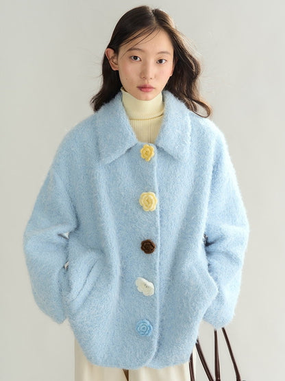 Cardgian Flower-Button Feminine Oversize Mohair-Knit