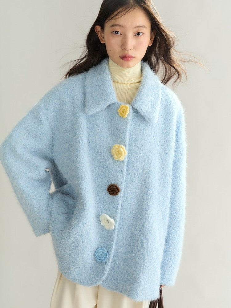 Cardgian Flower-Button Feminine Oversize Mohair-Knit