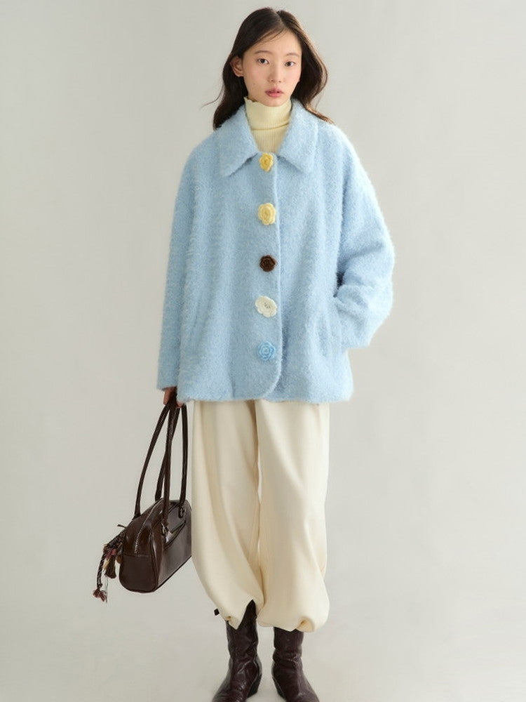 Cardgian Flower-Button Feminine Oversize Mohair-Knit