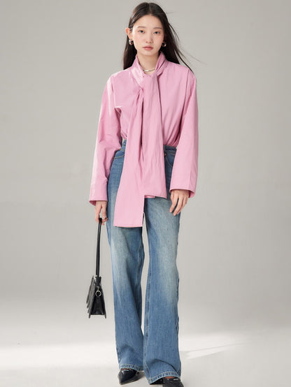 Long-Tie-Bluse Plain Oovresize Nichi Shirt