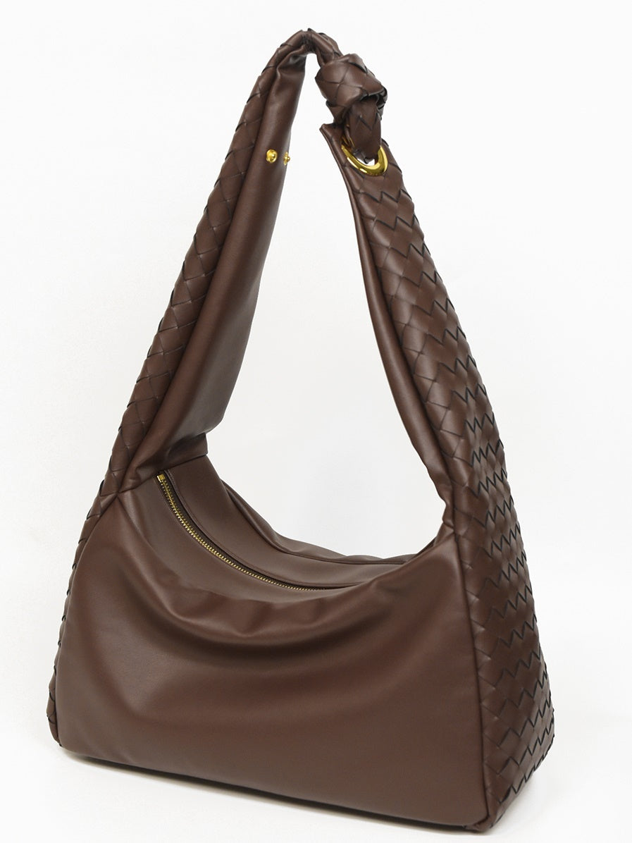 Large Leather Knit Braid Tote-Bag