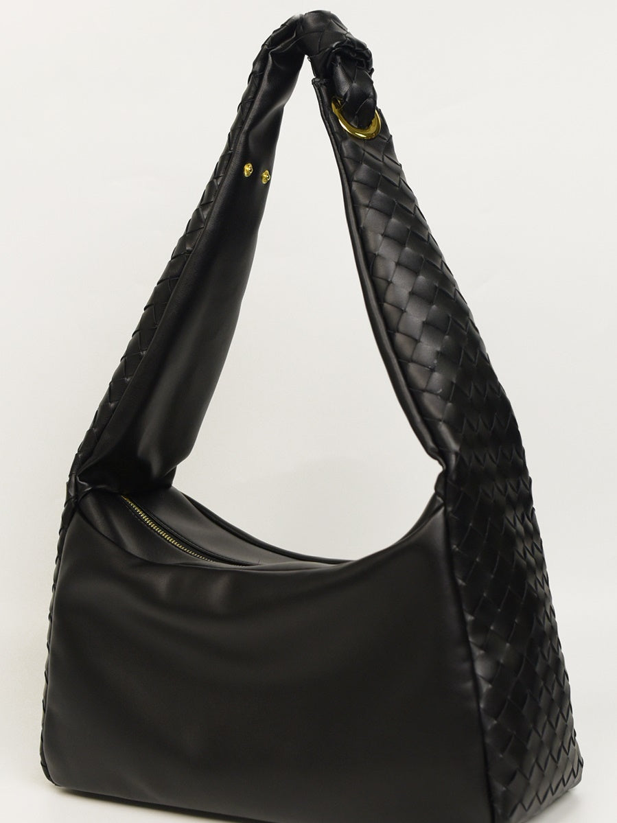 Large Leather Knit Braid Tote-Bag