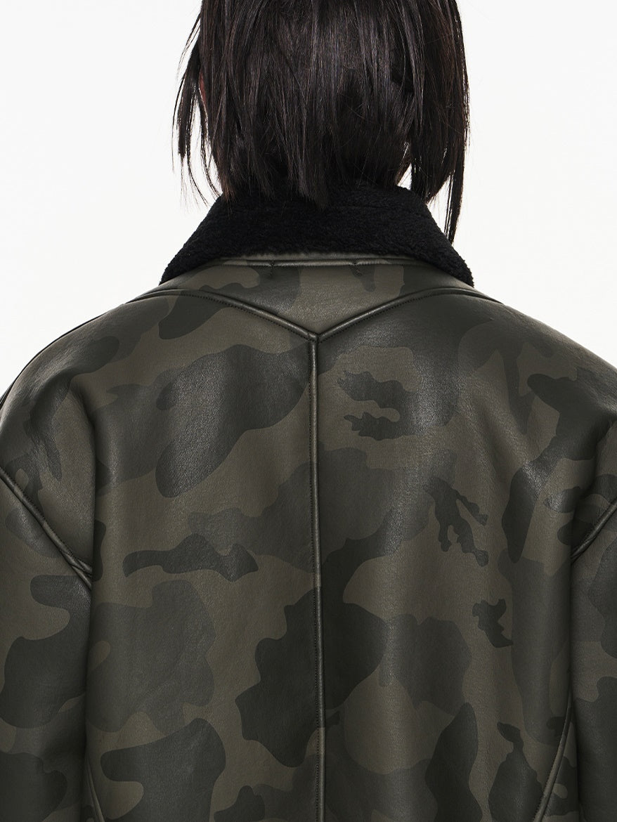 Camouflage en cuir Jacke Blouson