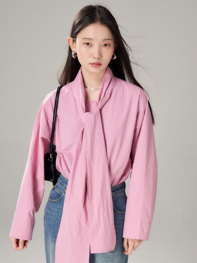 Long-Tie-Bluse Plain Oovresize Nichi Shirt