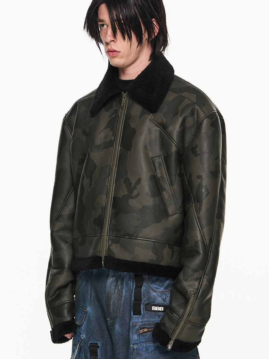 Camouflage en cuir Jacke Blouson