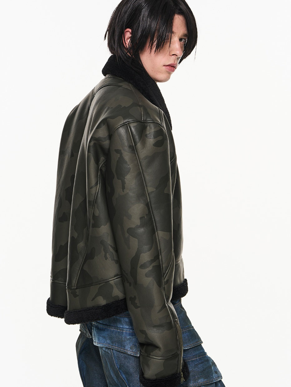 Camouflage en cuir Jacke Blouson