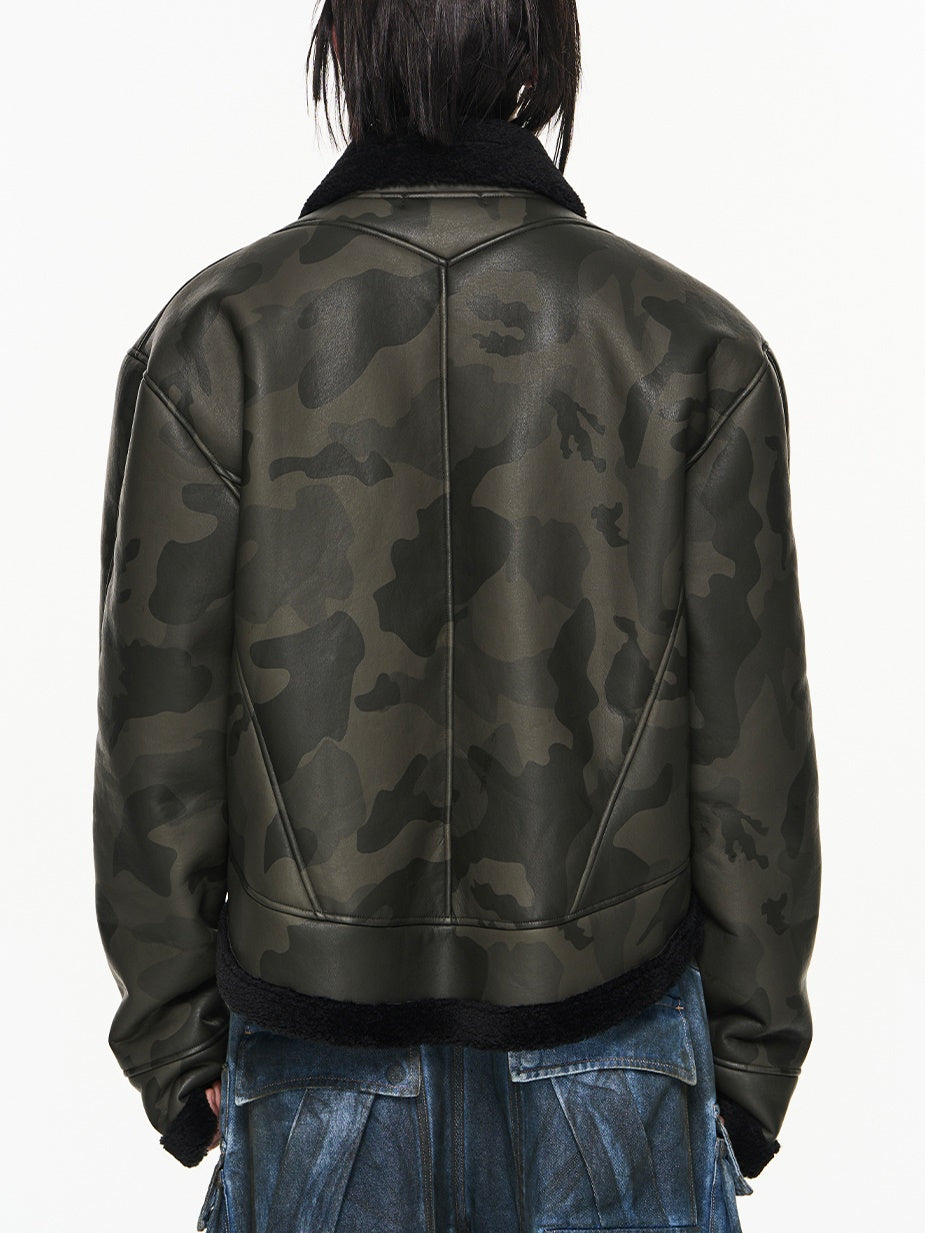 Camouflage en cuir Jacke Blouson