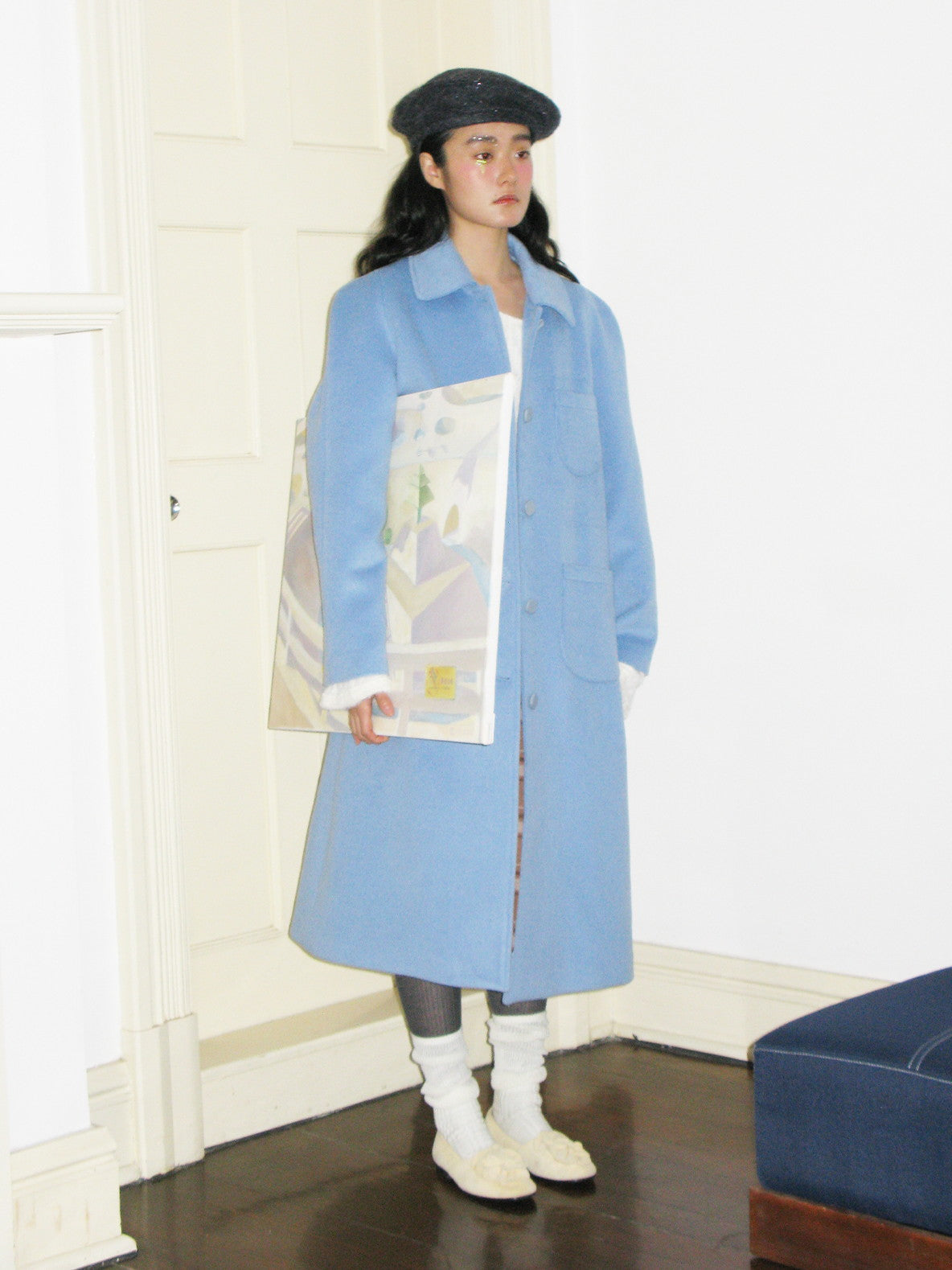 양모 긴 세련된 단순한 Soutien Collar-coat