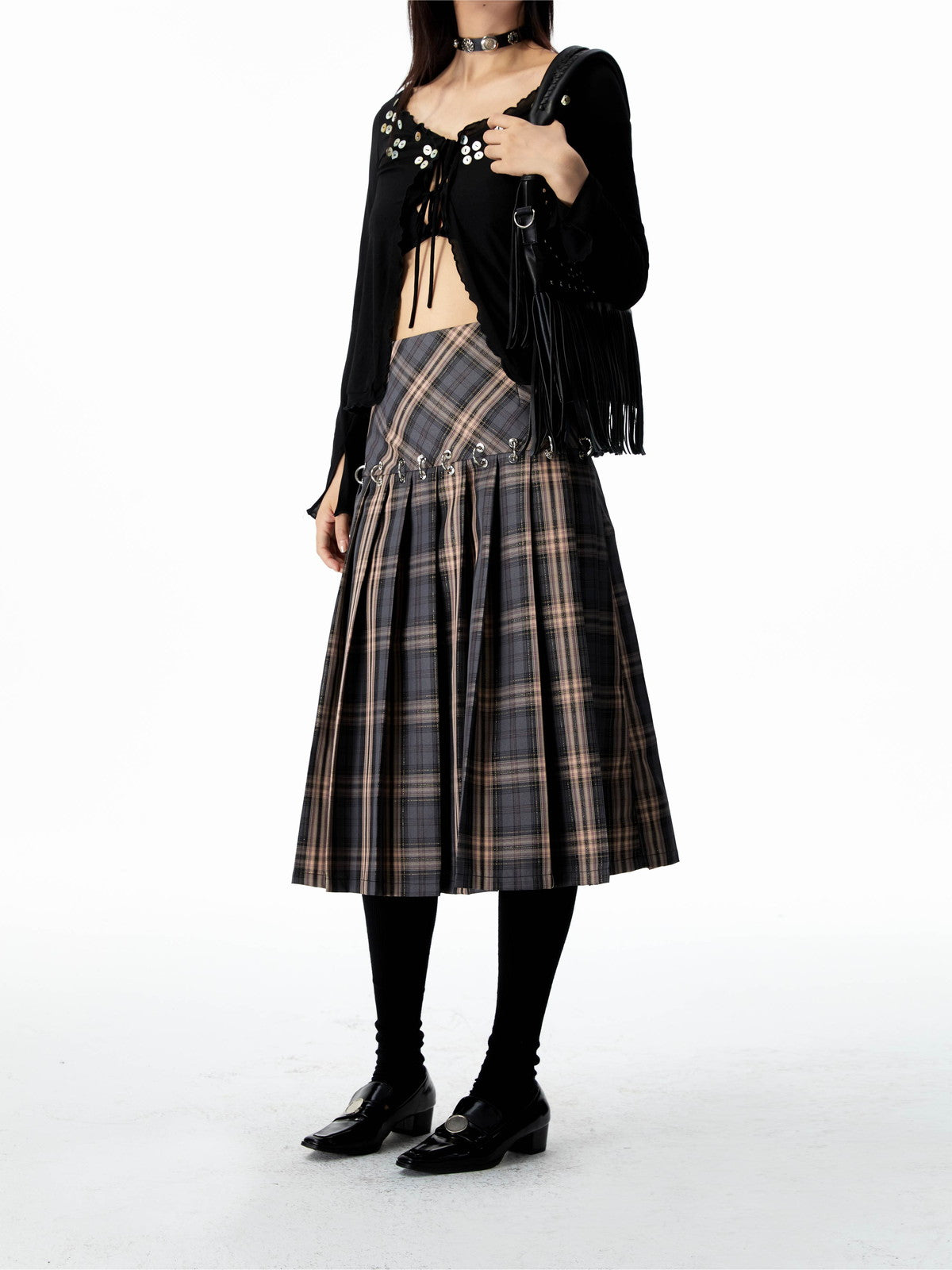 Ring Nichi Checked Pleats Girly Flare Skirt