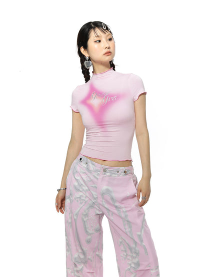 Mellow Cute Spray Slim Cropped T-shirt