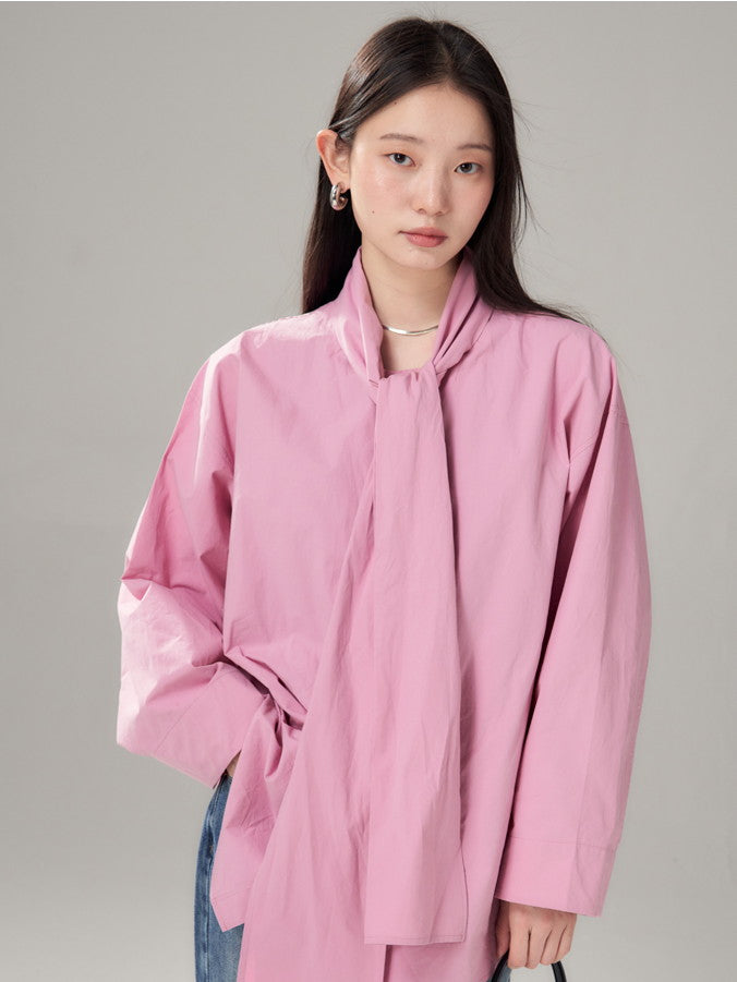 Long-Tie-Bluse Plain Oovresize Nichi Shirt