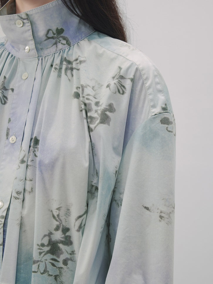 Flower Pale Retro Water-Color Shirt-One-Piece