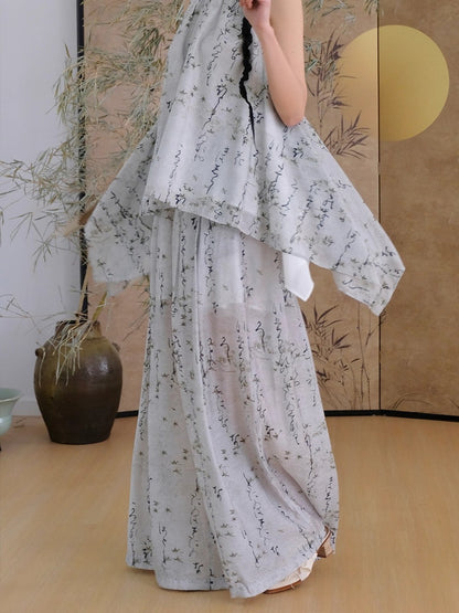 Chinese Style Straight Printed Wide-leg Pants