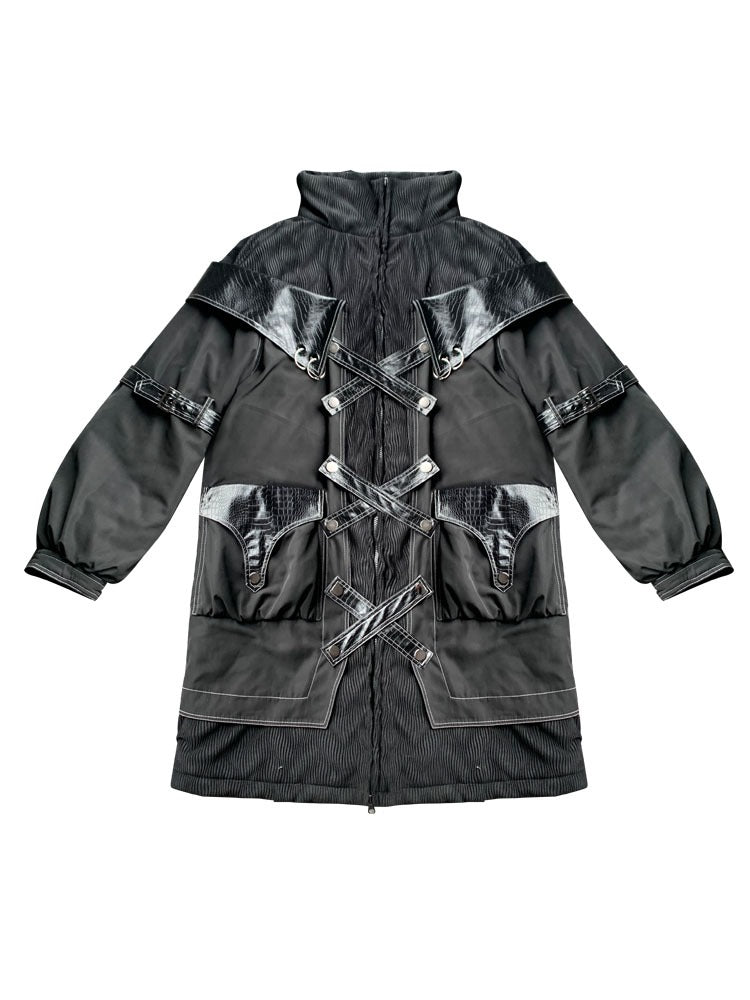 Loose Cross Design Stand-Collar Cotton-Padded Coat