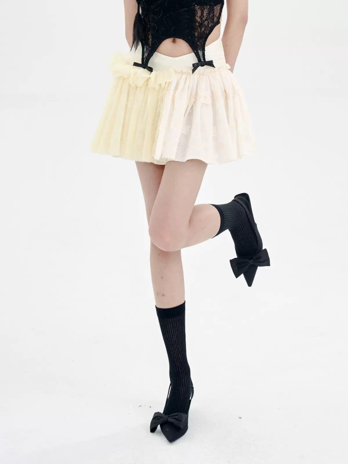 V-Waist Embroidered Lace Splicing Tutu Skirt