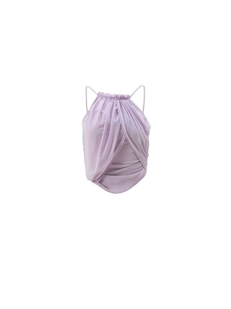 Soft Mesh Irregular Gathering Stitching Camisole