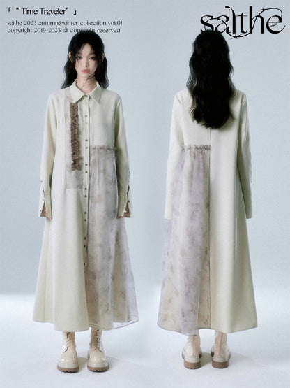 Fungus Edge Stitching Long-sleeved Shirt Dress