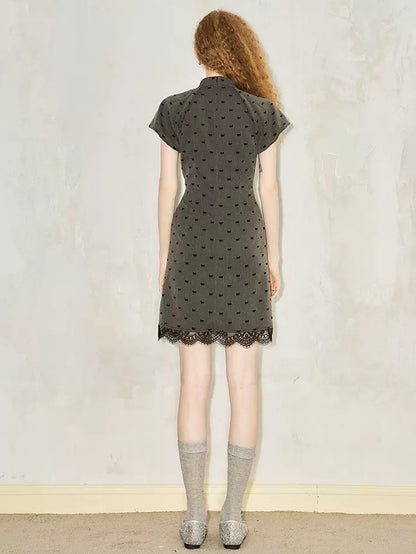 Chinese Style Bowknot Print Waist Dress