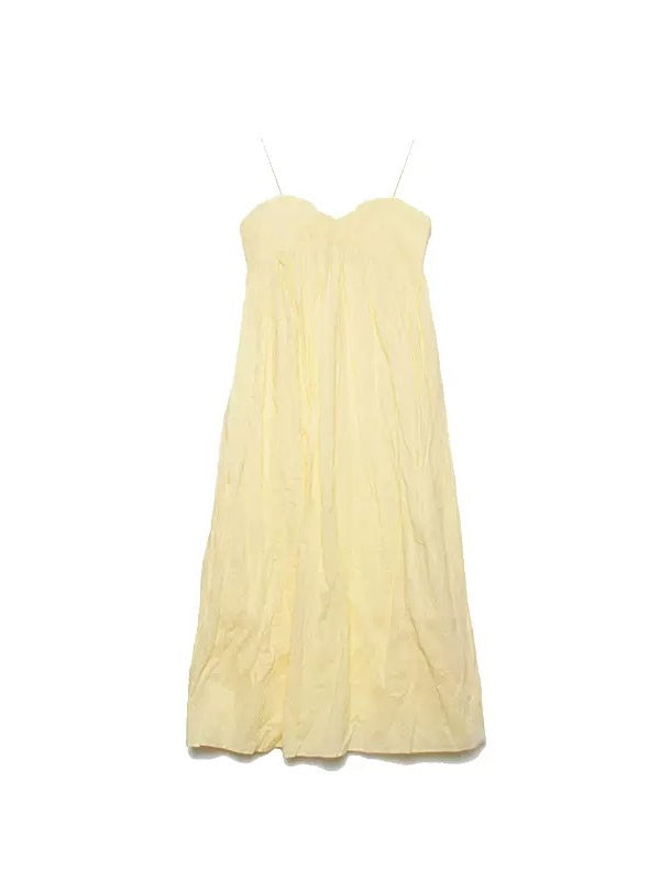 Pleated Design Long Gather Slip Dress