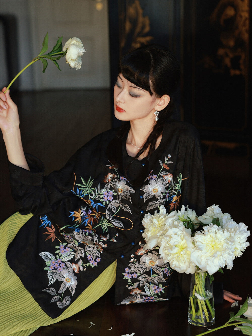 Embroidery Flower Oversize Colorful Shirt