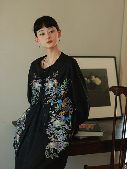 Embroidery Flower Oversize Colorful Shirt