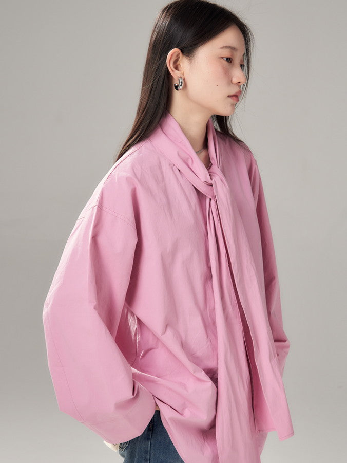 Long-Tie-Bluse Plain Oovresize Nichi Shirt