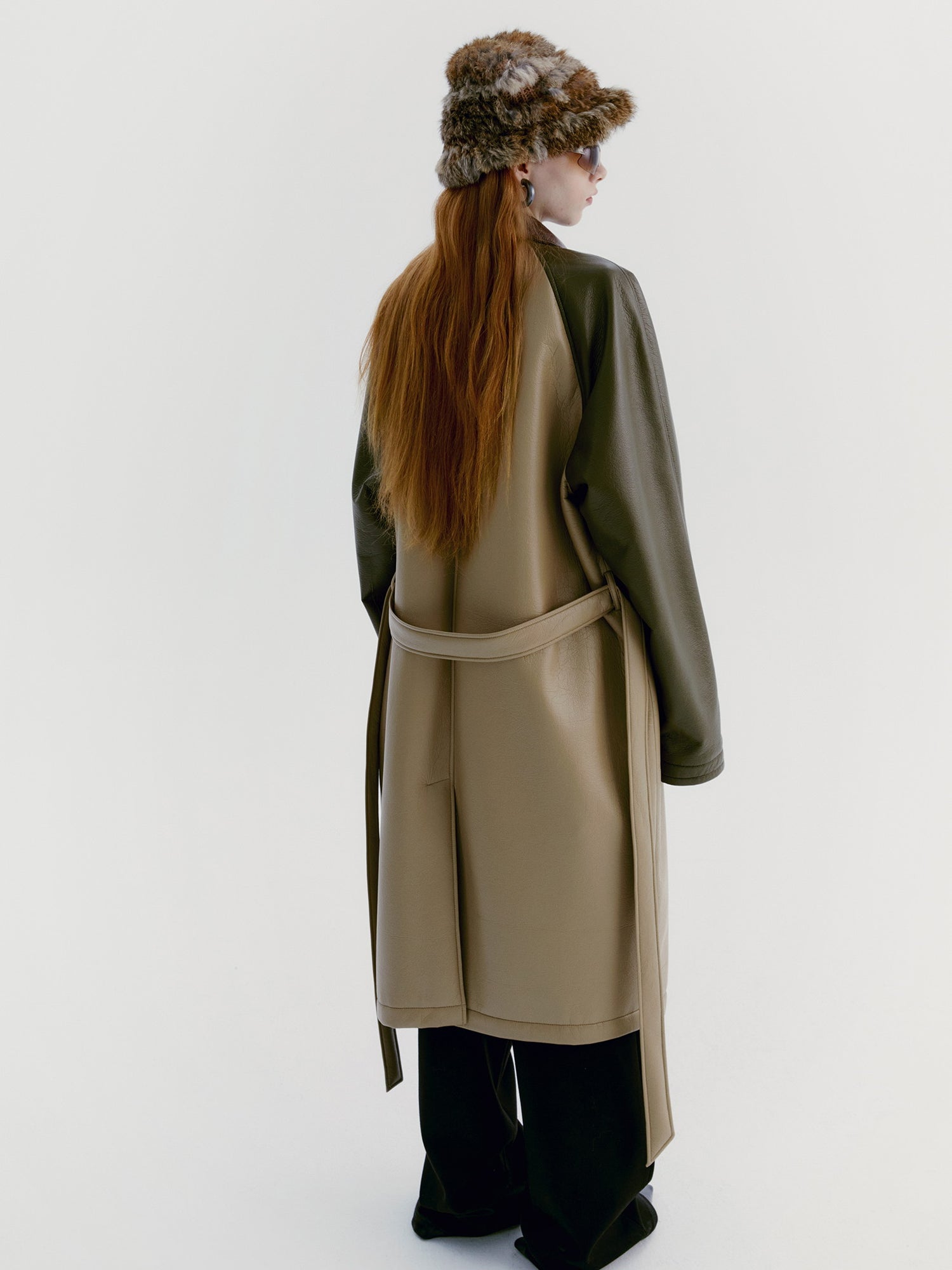 Unisex Leather Contrast Oversize Long-Coat